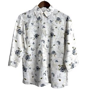 Russ Berens shirt‎ women’s small floral button up beachy coastal linen lagenlook